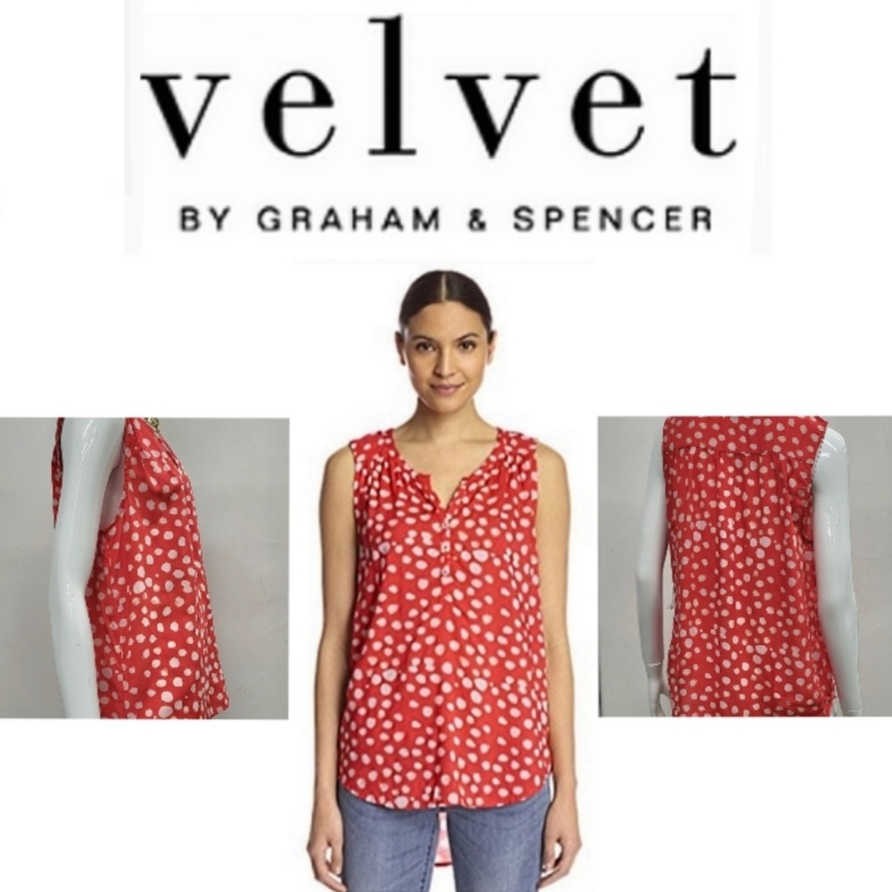 Velvet By Graham & Spencer Febe Royalty Sleeveless Red White Polka Dots Blouse M